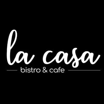logo, biały napis na czarnym tle la casa bistro cafe