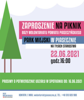 ZAPROSZENIE NA PIKNIK 22.06.2021 PARK MIEJSKI PIASECZNO