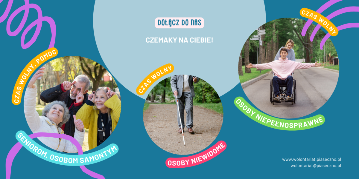 3 koła przedstawiające seniorów, osoby niewidome oraz osoby z niepełnosprawnościa